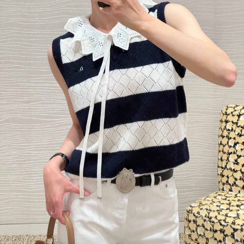 2026 Summer New Style Di Nanyou Factory Japanese Sweet Simple Girl Academy Striped Tie-Neck Knitted Vest