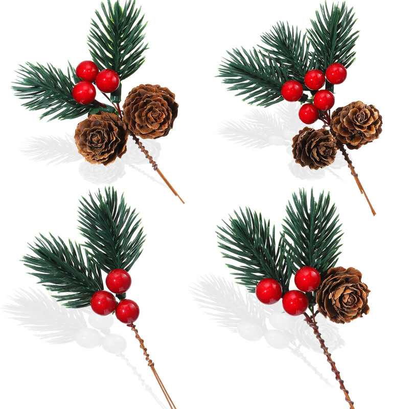 Cross-Border Christmas Decoration Large and Small Cuttings Simulated Pine Needles Berry Cuttings Pine Cone Decorations Christmas Pine Needle Flower Branches