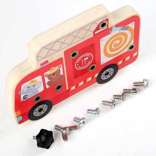 Children's wooden simulation disassembly and assembly screws and nuts fire truck combination Montessori early education busy board disassembly toys