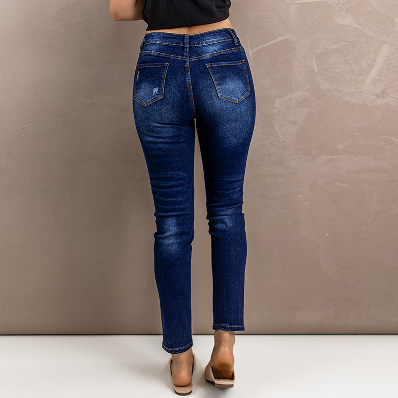 时颖牛仔裤女欧美跨境秋冬亚马逊新款单排扣小脚九分裤子女