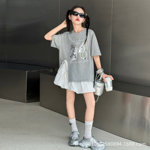 女童夏季套装2024新款洋气儿童时髦短袖网红女孩炸街夏装两件套潮