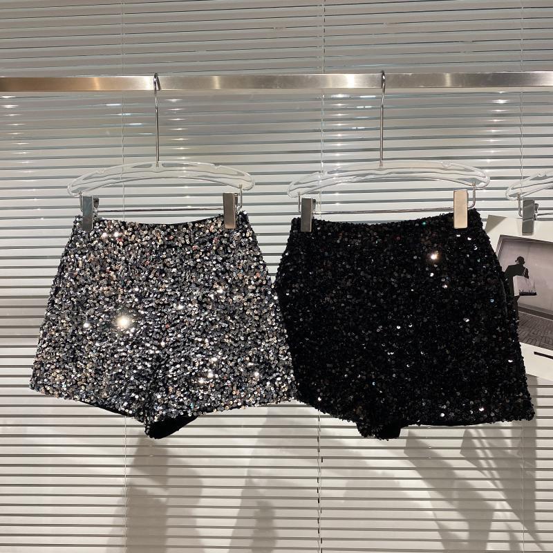 Dropshipping Autum New Full of Sequins Shiny Heavy Zipper Nightclub Socialite Three-Point Shorts Hot Pants for Women