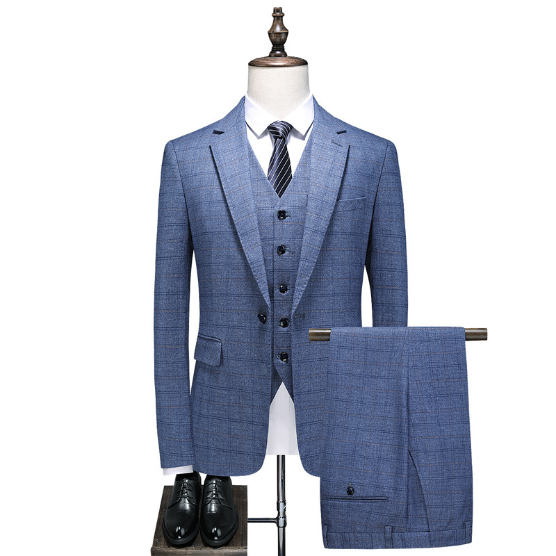 New men's suit suit plaid plus size casual suit three-piece slim fit bridegroom wedding dress wholesale 35