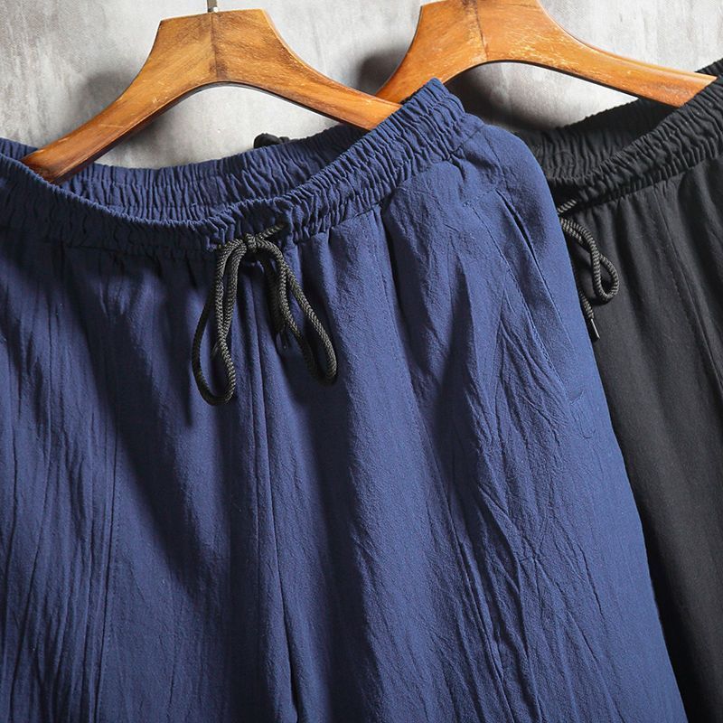 Pantalones casuales de primavera y verano para hombres, pantalones harem de lino de algodón de pierna ancha, pantalones harem, pantalones de linterna ajustados para hombres de tendencia suelta