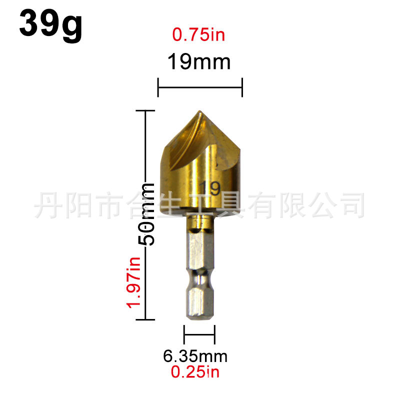 6 Unid mango hexagonal titanio plateado de cinco cuchillas cuchillo de biselado 3 Unid escariado biselado dispositivo 12mm16mm19mm carpintería taladro manga
