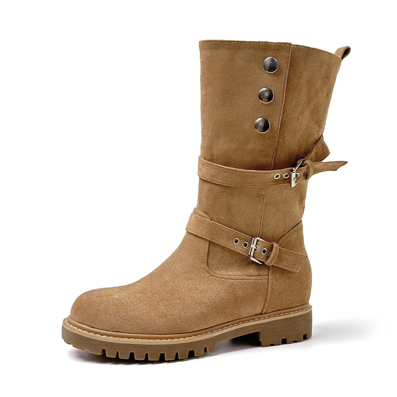 Botines Vaqueros para Mujer de 7 cm, Terciopelo con Hebilla y Suela Gruesa para Otoño e Invierno