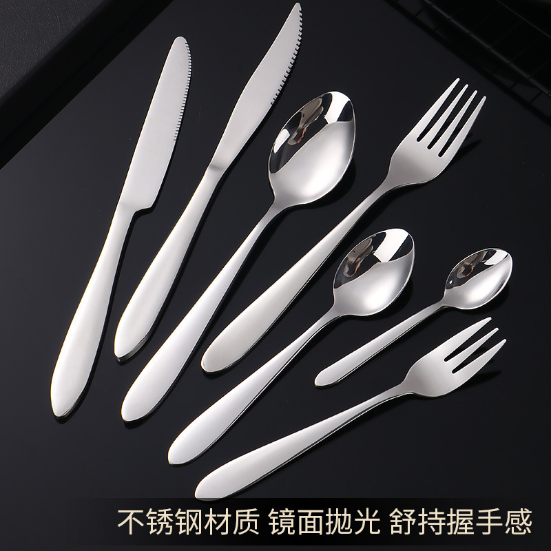 Factory pointed tail stainless steel tableware Western food knife, fork and spoon four-piece steak knife, fork and spoon set laser logo Factory pointed tail stainless steel tableware Western food knife, fork and spoon four-piece steak knife, fork and spoon set laser logo