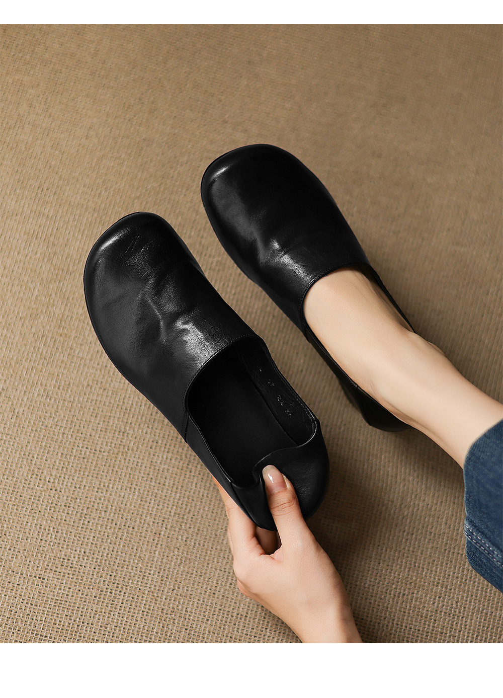 Giày lười nữ da bò đế dày 5 cm mũi vuông đế mềm — màu nâu chi tiết 6
