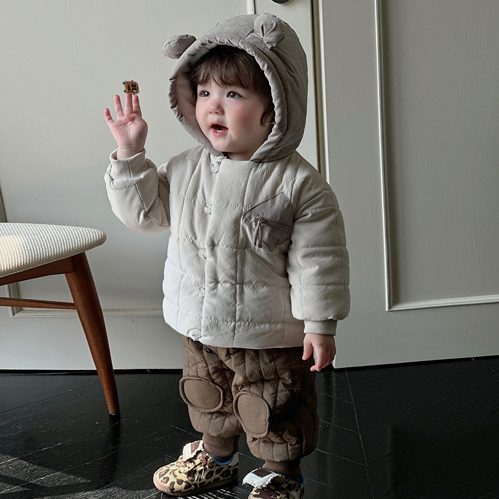 2024 nuevo bebé de invierno versión coreana estilo occidental bolsillo creativo cremallera engrosamiento cálido y cómodo traje de bebé suave