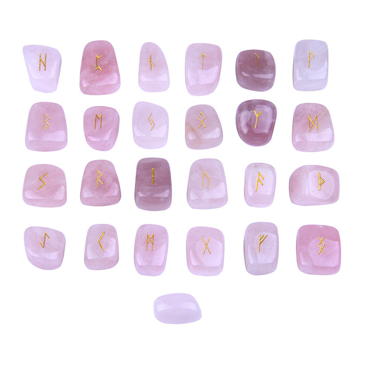 A Set Of 25 Natural Semi-precious Crystal Rune Stone Carvings display picture 2