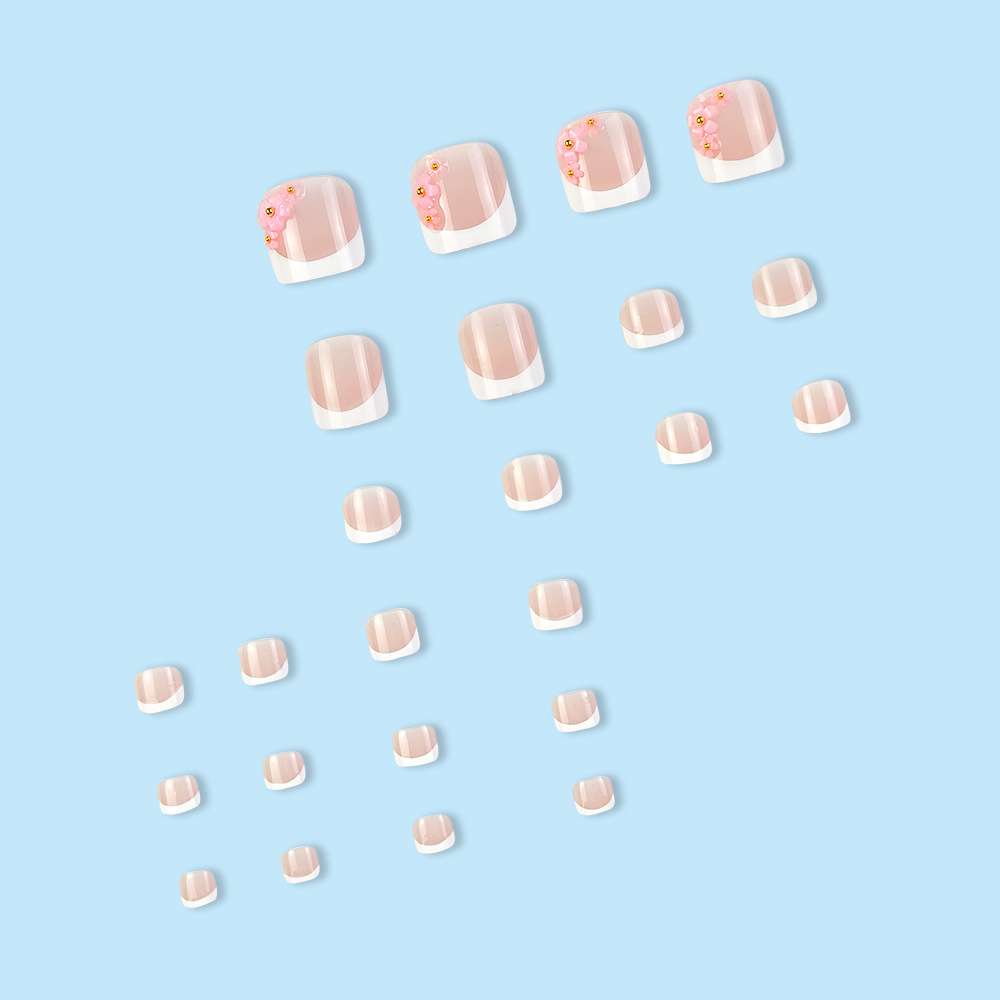 Estilo caliente europeo y americano, flores francesas simples, uñas de pies, chicas calientes, uñas de estilo ins, uñas postizas desmontables con incrustaciones de diamantes