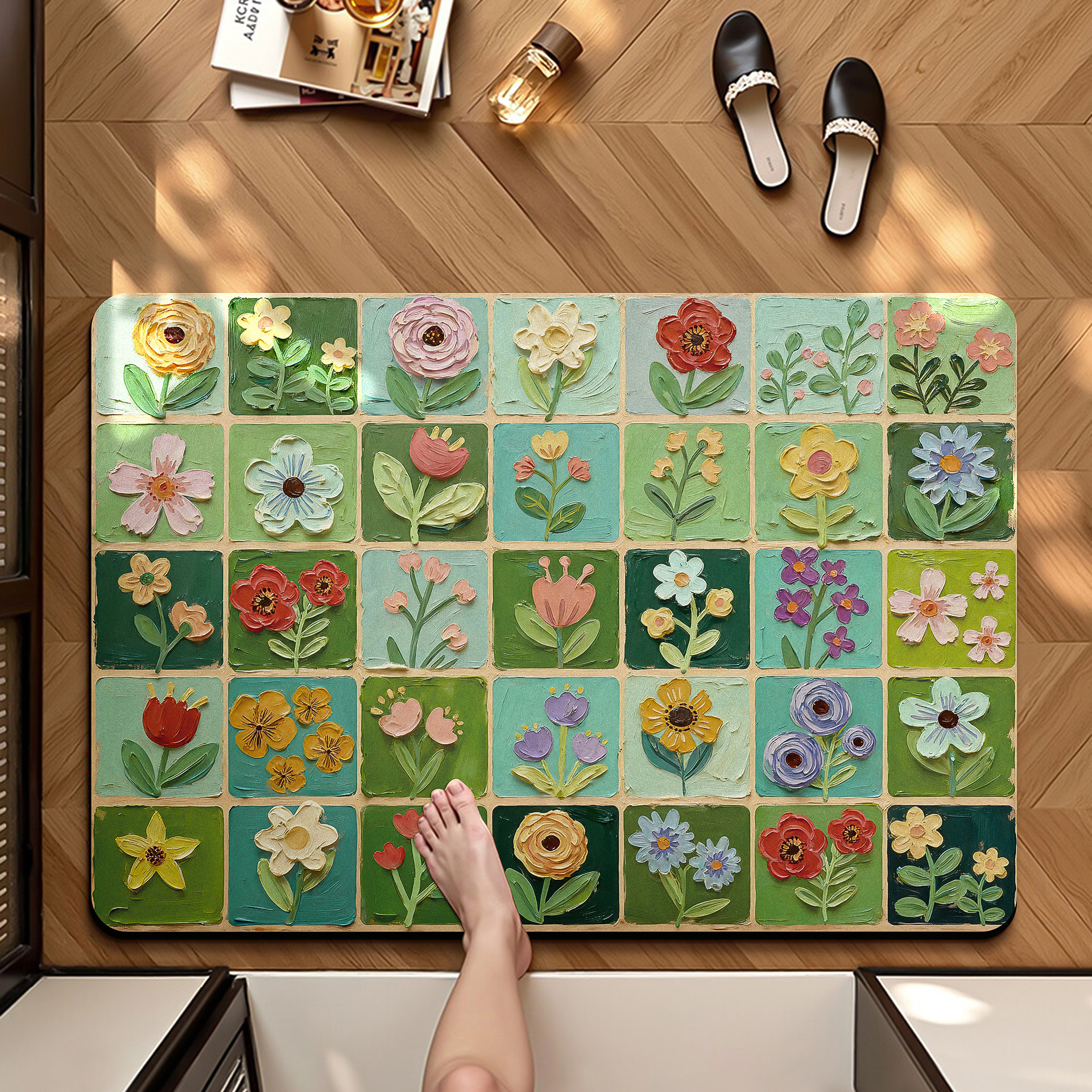 American Retro Bathroom Patio Lodo de Algas Cojín de absorción de agua puerta de baño antideslizante Pierna de baño alfombra de baño