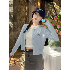 超好看独特漂亮开衫毛衣女2025新款秋冬穿搭蓝色针织外套春装上衣