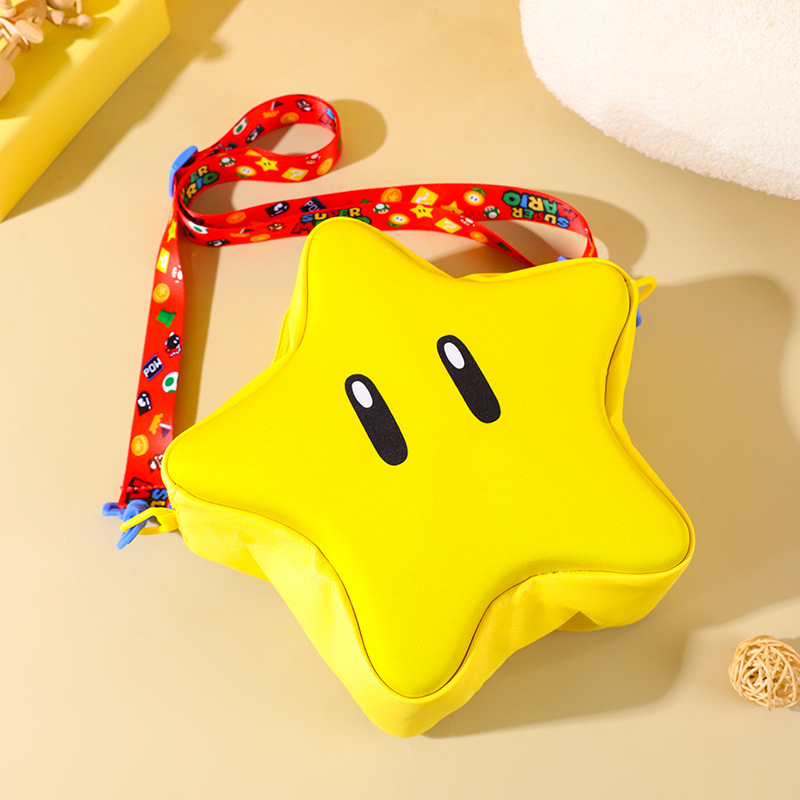 Japanese Cartoon Super Mario Star Shoulder Bag Girl's Heart Big Eyes Cute Five-pointed Star Cute Shoulder Crossbody Bag