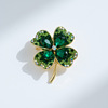 High-end brooch, green crystal lapel pin, clothing, accessory, Korean style, internet celebrity, four-leaf clover, flowered