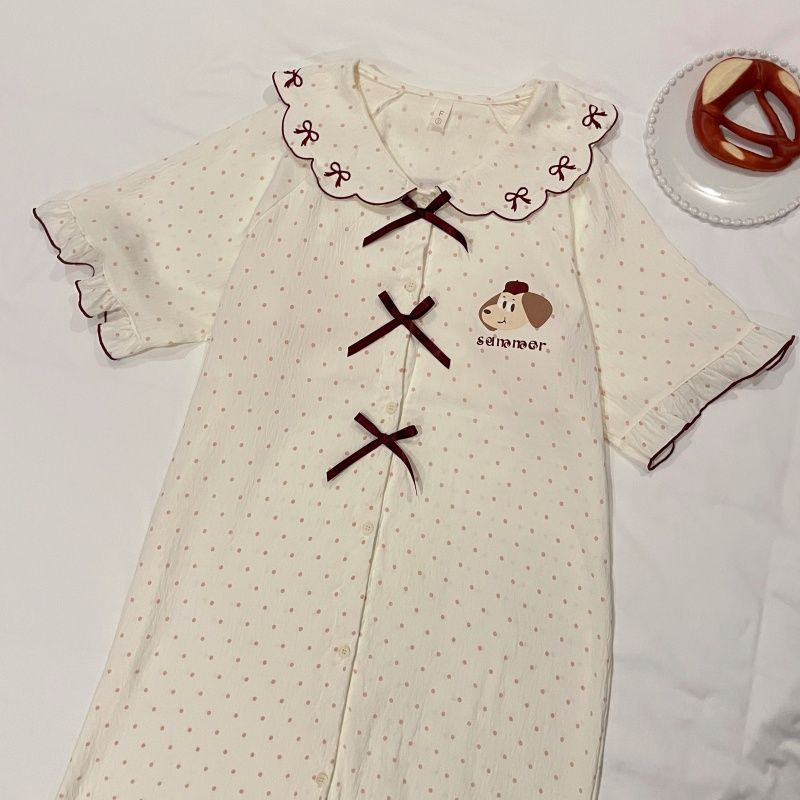 Camisón de algodón de nube con almohadilla para el pecho pijama de cuello de muñeca de manga corta de verano para mujer