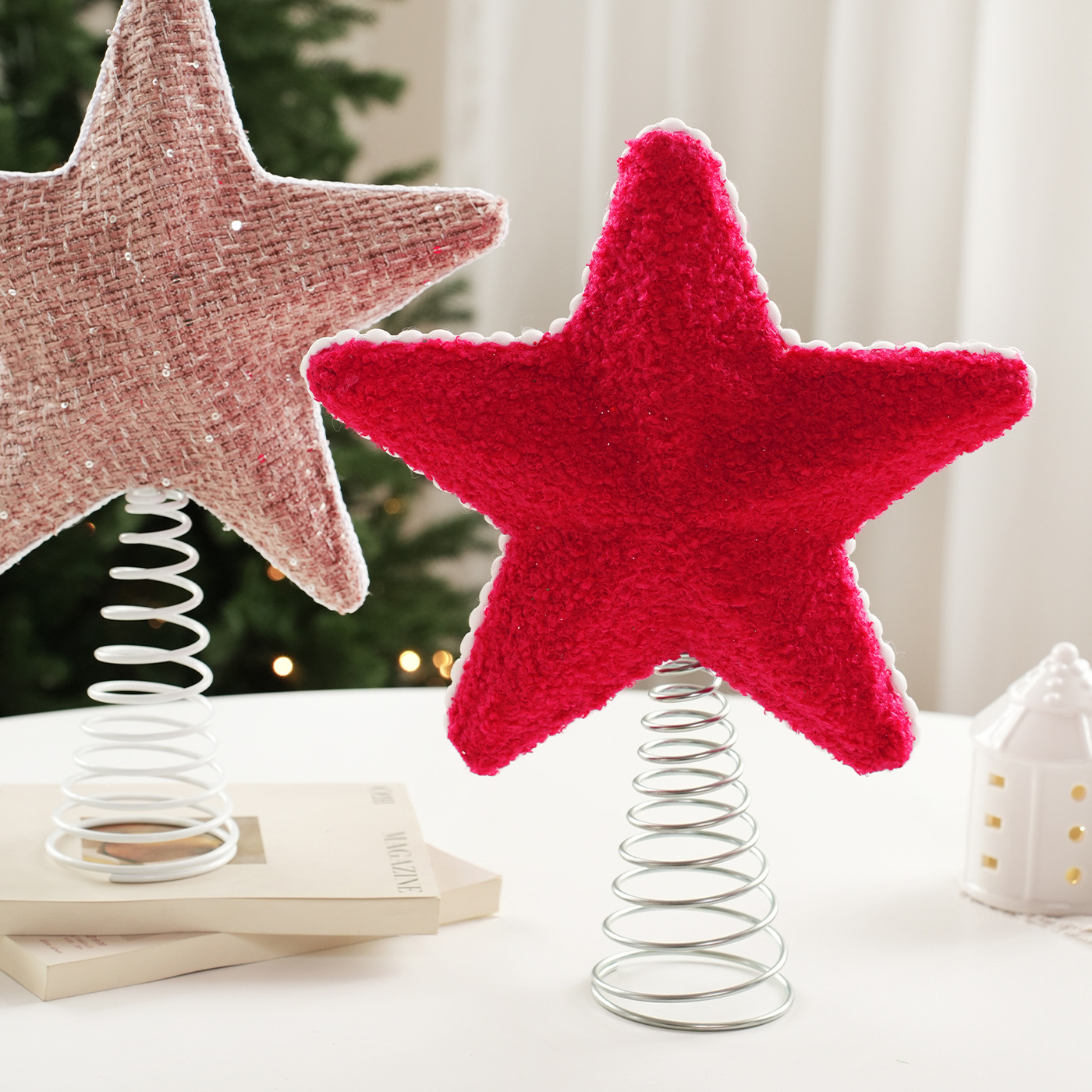 Tela transfronteriza árbol de navidad estrella estrella estrella estrella estrella decoración de la escena de Navidad props