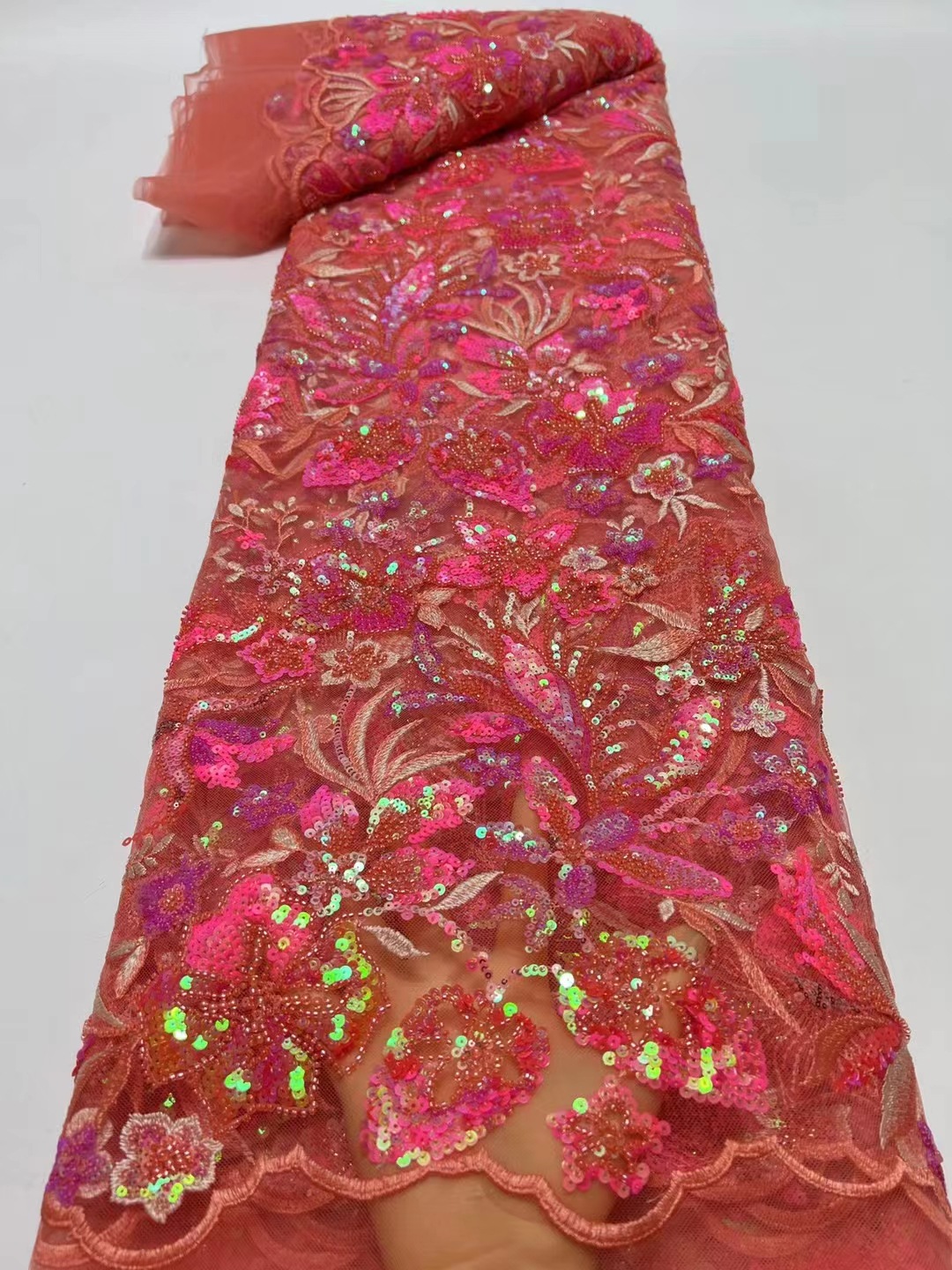 Color africano patrón lentejuelas bordado tela minoría vestido de novia danza moderna tela de moda JX3663 image 4