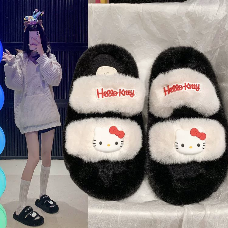 Симпатичные котенки шерстяные тапочки женские осень и зима 2024 новая дикая домашняя нескользящая мягкая подошва