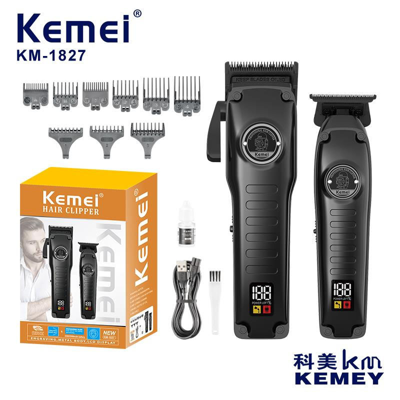 Cortadora de pelo eléctrica Kemei, juego de cortadoras de pelo profesionales, recortadora de pelo eléctrica con pantalla digital, cortadora de pelo con cabezal de aceite KM-1827