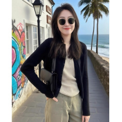 黑色小香风防晒针织开衫女夏季薄款配吊带外搭空调小罩衫针织衫