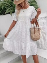 Y 51476 Embroidered Lace Hollow Out Dress �̽��U���B��ȹ