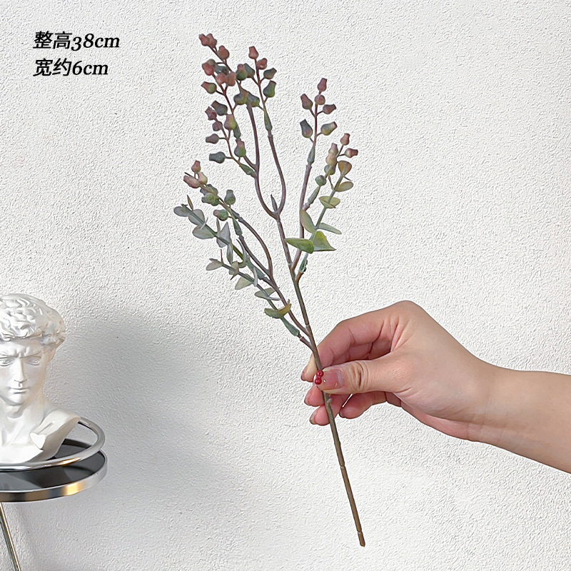 Simulación de estilo nórdico de fruta de eucalio de dinero ramas de flores falsas flores decoración de la mesa de comedor decoración