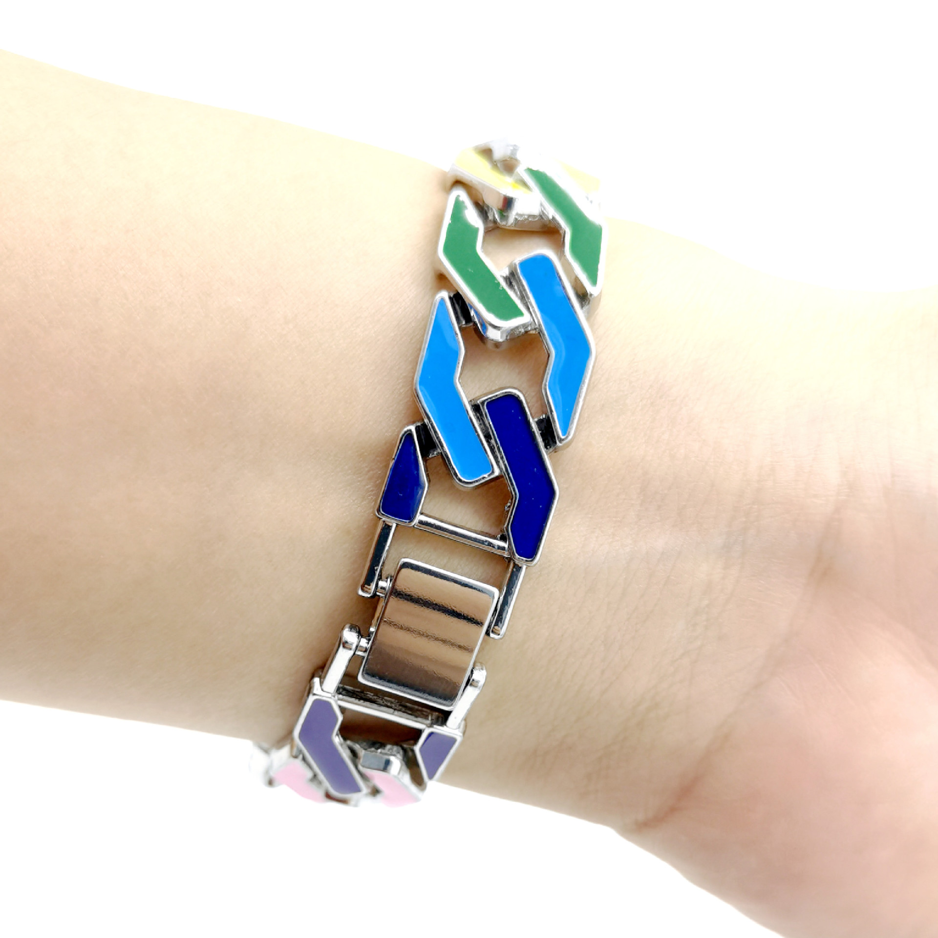 Hip Hop Trendy Cuban Chain Enamel Color Bracelet 17mm Rainbow Diamond Male and Female Hiphop Necklace_voghion.com