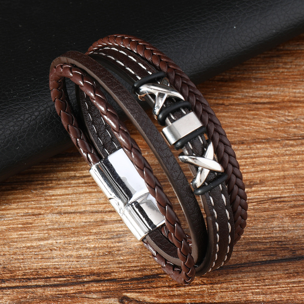 22g Weight Bangle Classification Leather Chain Material 1 Piece Quantity Daily Occasion 304 Stainless Steel, Pu Leather Material Solid Color Pattern All Seasons Season Men's Gender Classic Style Style Classic Style Solid Color 304 Stainless Steel Pu Leather Men's Bangle Men Cord & Leather Bracelets 1