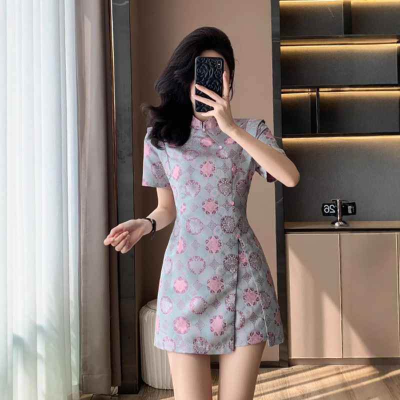 Purple Cheongsam dress Spring and Summer 2025 Women's Clothing National Style Culottes Chinese Style Dress Two-piece Set for Small