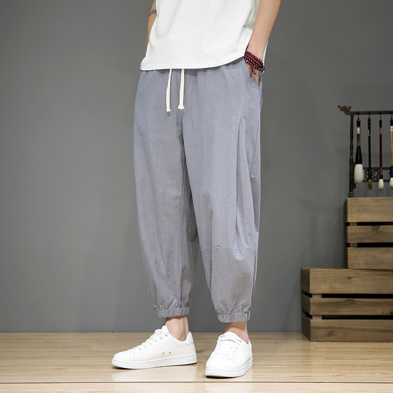 Pantalon décontracté à huit ou neuf points pour hommes en été, fin, surdimensionné, ample, jambe large avec pieds bandés, carotte et Haren_voghion.com