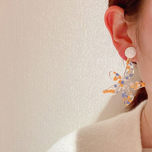 s925银花朵水晶耳环显脸小 小众女设计感耳饰气质
