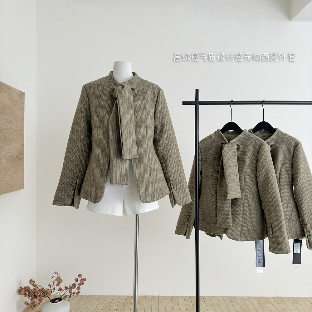 Slightly Sweet Sasa 2025 Autumn and Winter New Style High-End Elegant Design Buttonless Suit Jacket for Women