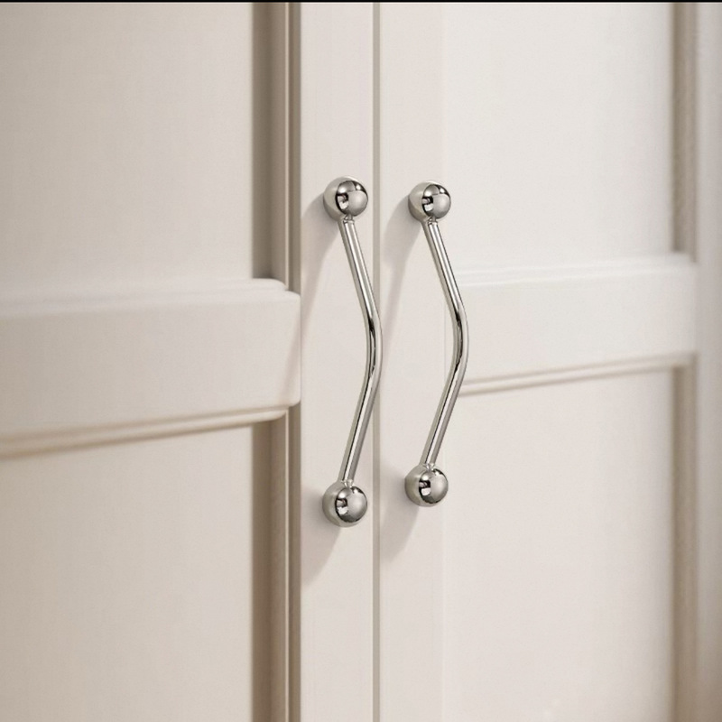 French Minimalist Pull Handles, Antique Style Cabinet Doors, Wardrobe Furniture Drawers, New Chinese Style Light Luxury Bright Silver Handles