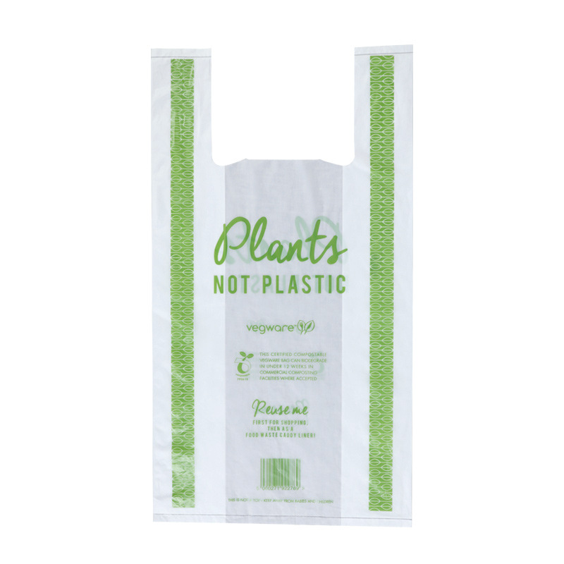 Bolsa de chaleco totalmente biodegradable personalizada compostable bolsa de compras portátil supermercado gran cantidad al por mayor