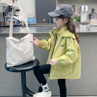 Girls' Jacket Spring 2025 New Korean Style Trendy Coat for Older Children, Hooded Spring and Autumn Top for Toddlers