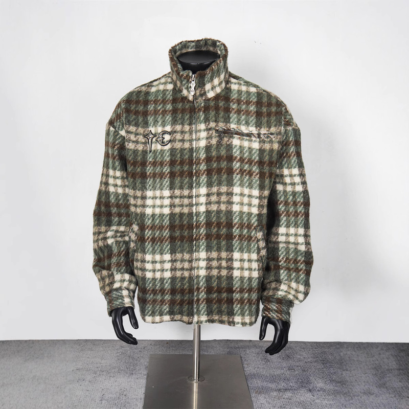 Not Sleeping Beauty Thug Club25Fw American Retro Style Loose Men's and Women's Stand-Up Collar Jacket Long-Sleeved Plaid Shirt Trend