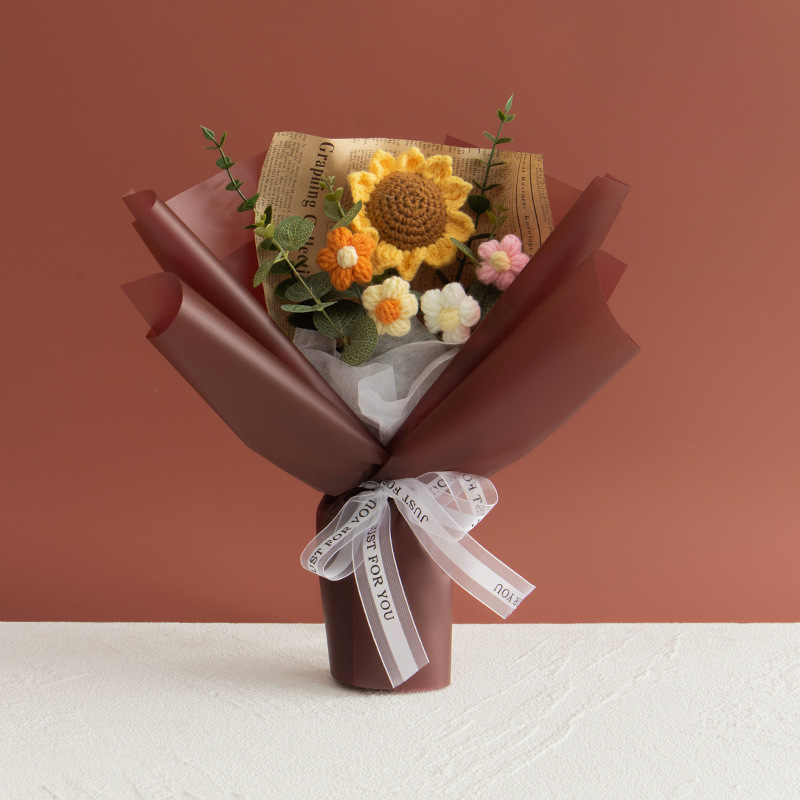 De lana de ganchillo pequeño ramo de regalo girasol acabado flor regalo de negocios lana hecha a mano de bricolaje de ganchillo flor artificial