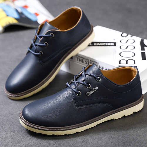  Spring Men's Casual Leather Shoes Korean Style Trendy Men's Shoes Waterproof Breathable Men's Shoes Young and Middle-aged Men's Shoes Low-top Shoes
