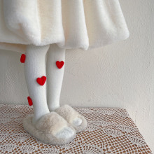 hotmoon秋冬新品可爱毛绒爱心女儿童宝宝獭兔毛打底连裤袜女