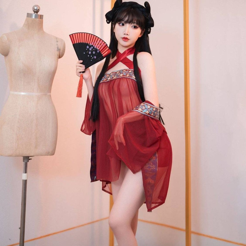 Costsize plus size Hanfu Temptation suit Pajamas Female Sexy Ancient Belly Uniform Transparent Female Nightgown Sexy Underwear