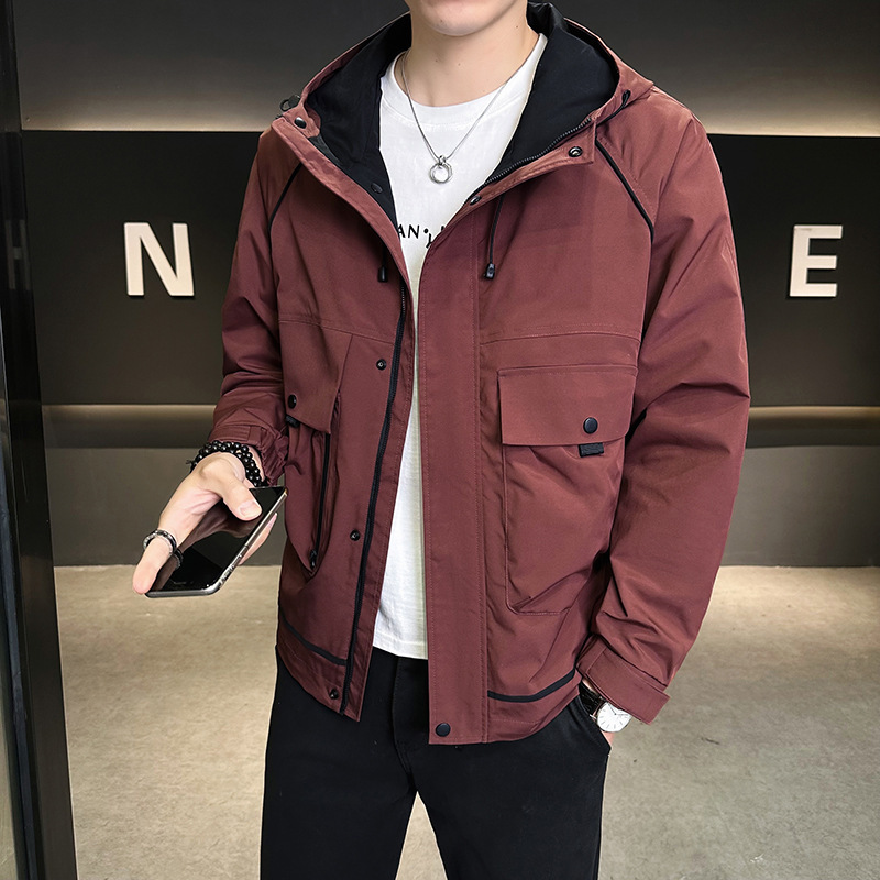 秋季新款男士时尚短款连帽工装夹克外套潮牌百搭衣服|undefined