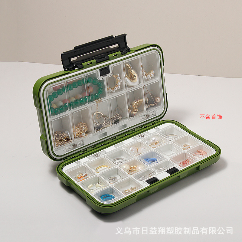 新しいジュエリー収納ボックスプラスチックフリップカバー取り外し可能なインナーグリッドジュエリーボックス大容量ネックレスイヤリングジュエリー収納|undefined