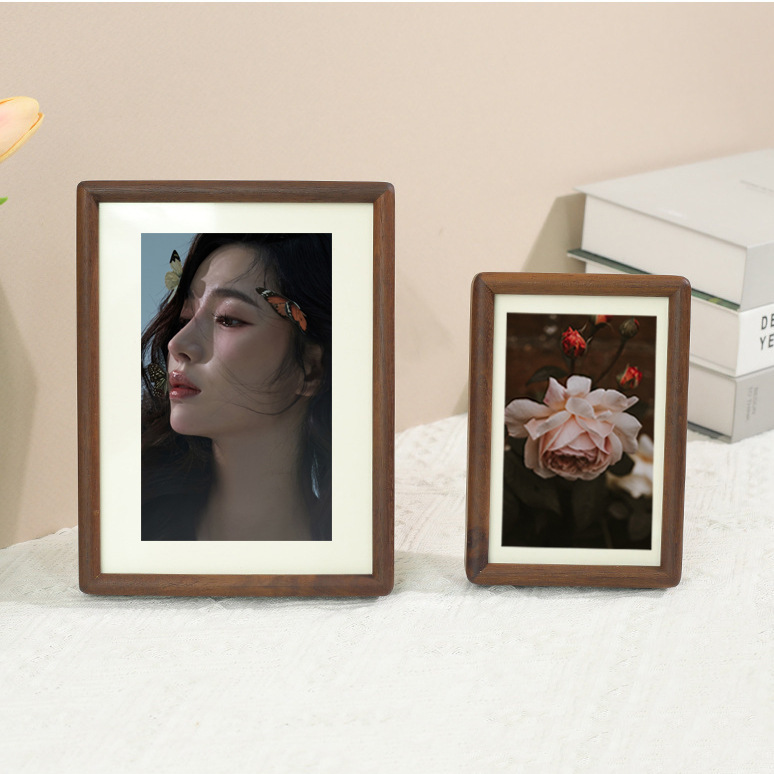 Solid Wood Mortise and Tenon Black Walnut Rounded Corner Photo Frame Display Stand 67810inch Couple Photo Frame Wall Hanging Manufacturer Ready Stock