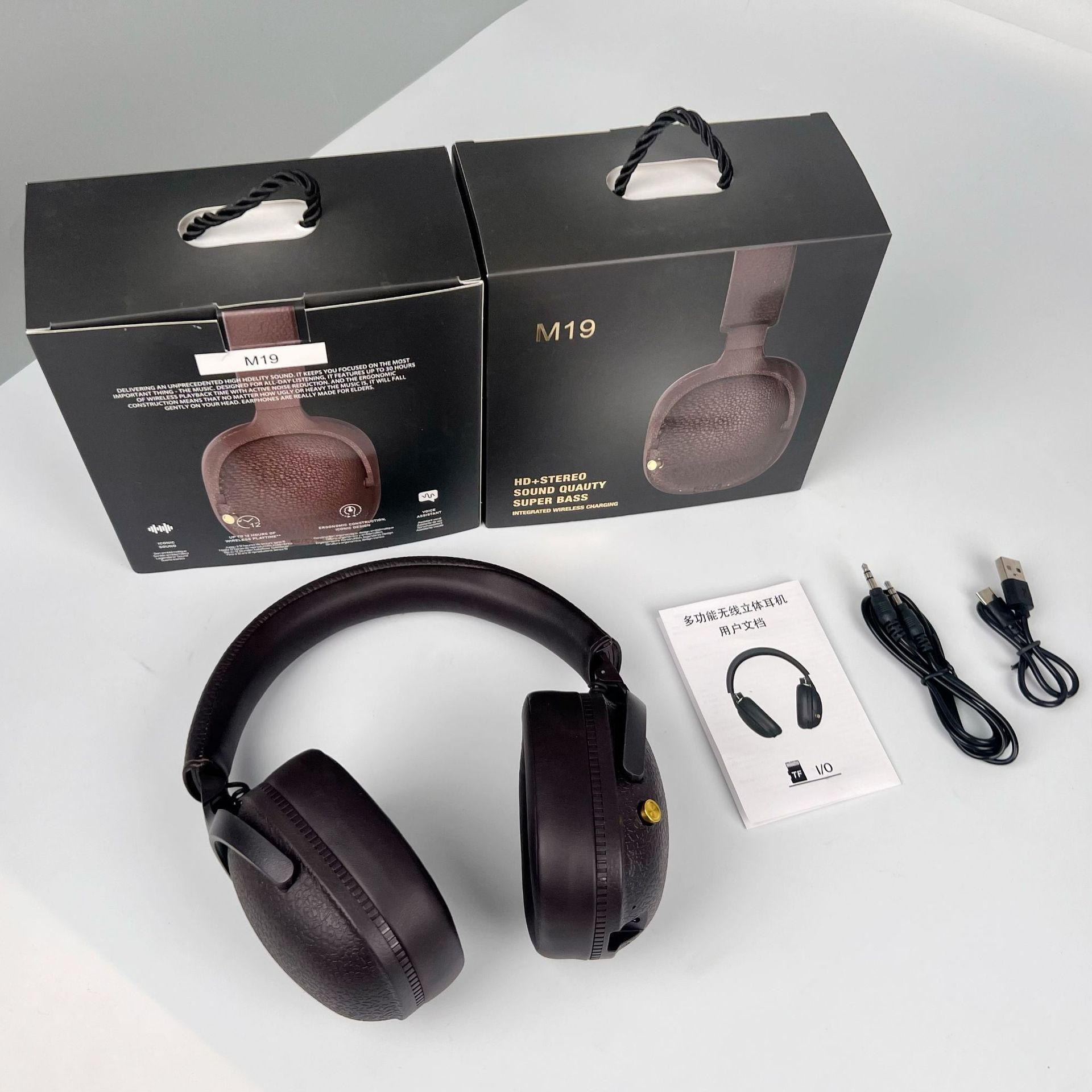 M19 Vintage Leather Wireless Bluetooth 5.4 Headphones - Hi-Fi Stereo Sound, Comfortable Over-Ear Design, Long Battery Life For Music & Calls_voghion.com