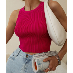 Cross-border knitted vest for women Europe and America 2023 summer solid color slim fit threaded inner top short Y2K vest