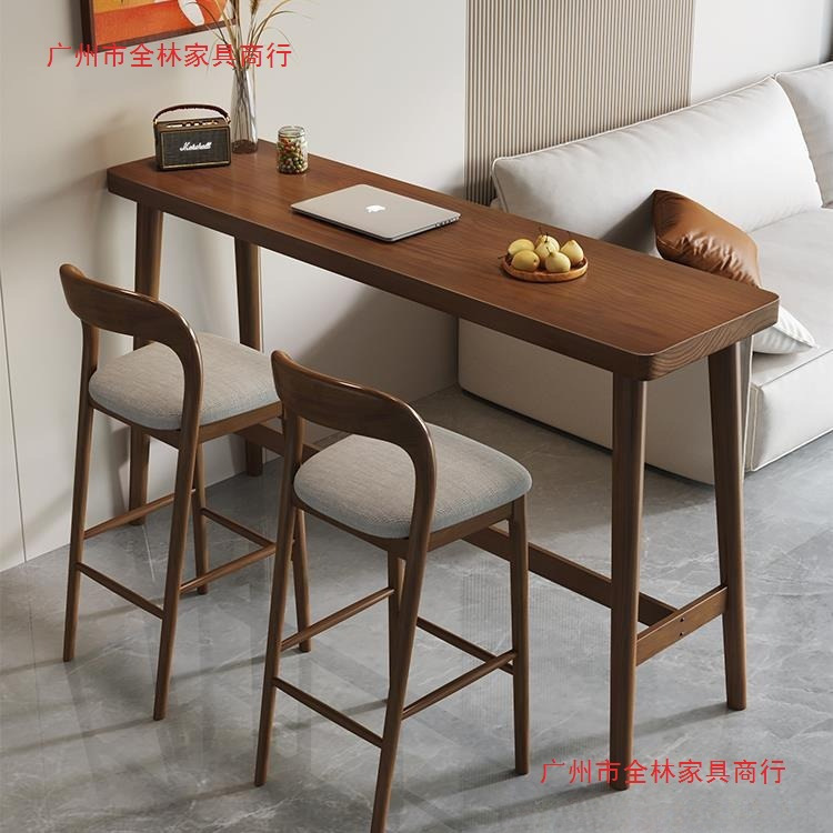 Scandinavian Household Solid Wood Bar Table, Simple Living Room Partition Long Table, Balcony Wall-Mounted High Table and Chair Combination