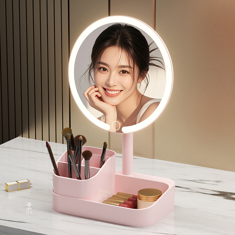 Home-Use Desktop Smart Makeup Mirror with Led Lights, Standable Bedroom Beauty Mirror, Dormitory High-End Mirror with Storage Home-Use Desktop Smart Makeup Mirror with Led Lights, Standable Bedroom Beauty Mirror, Dormitory High-End Mirror with Storage