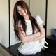 Ins Fashion Jacquard Sweet Lace Stitching Short-sleeved T-shirt Women's Summer New Slim-fit Base Women's Top Trendy