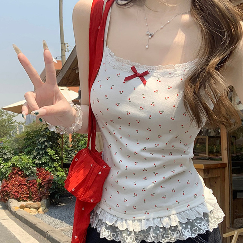 Ballet Style White Floral Lace Camisole Women's Summer 2025 Sexy Inner Wear Waist Bm Top